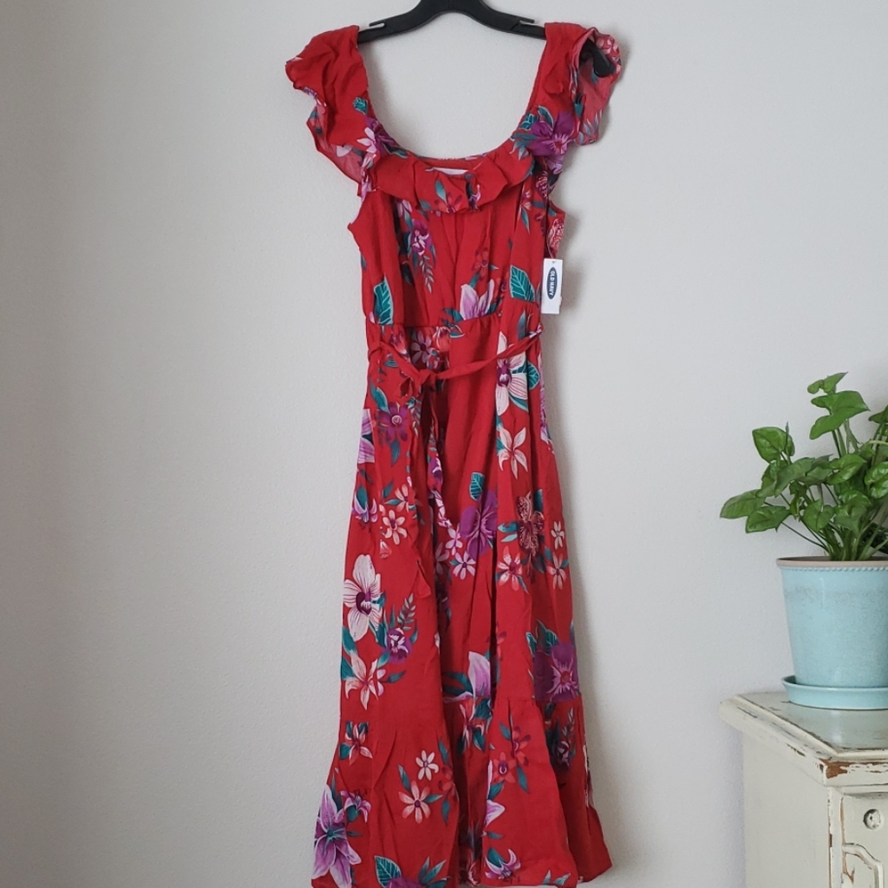 Old Navy Dress red floral Hawaiian small nwt